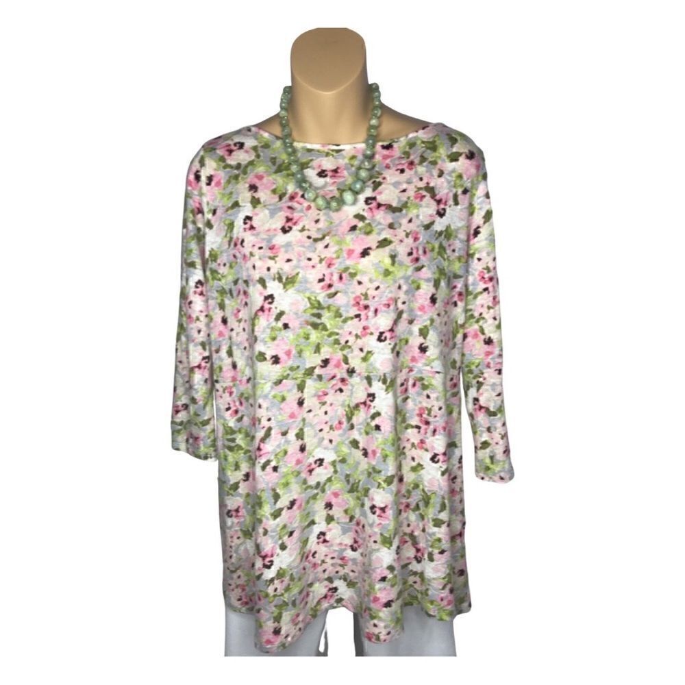 J. Jill Love Linen 100% Linen Watercolor Floral 3/4 Sleeve Top Size XS